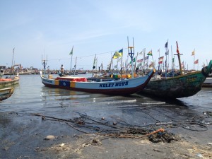 Typical artisanal fishing boats in Tema, Ghana.  (CREDIT: Carol McCarthy/CRC)