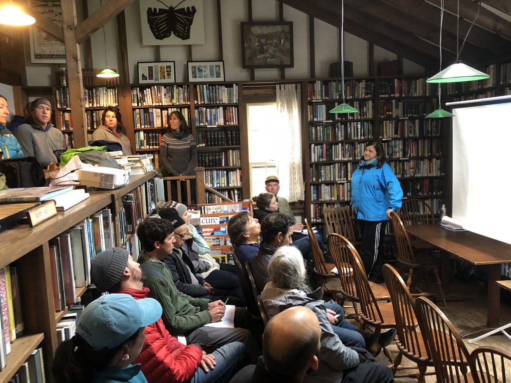 Teresa Crean presents to a group at the Monhegan Island Library.